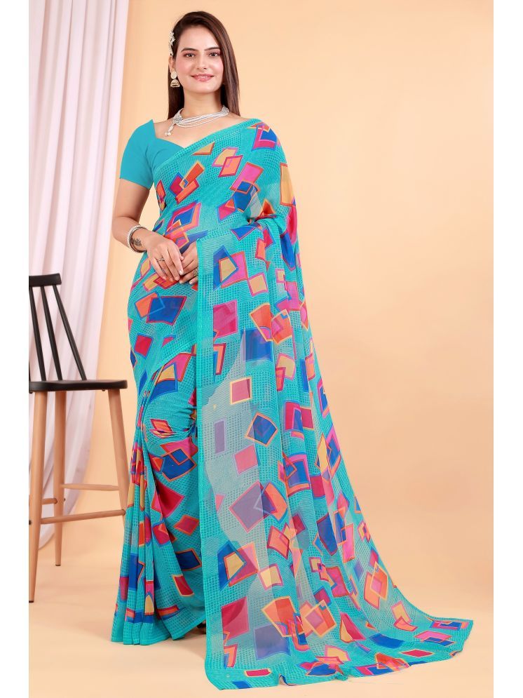     			Aishwarya Georgette Printed Saree Without Blouse Piece - SkyBlue ( Pack of 1 )