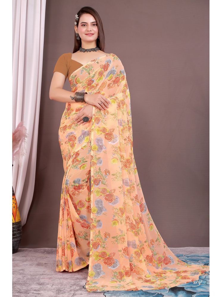     			Aishwarya Georgette Printed Saree Without Blouse Piece - Peach ( Pack of 1 )