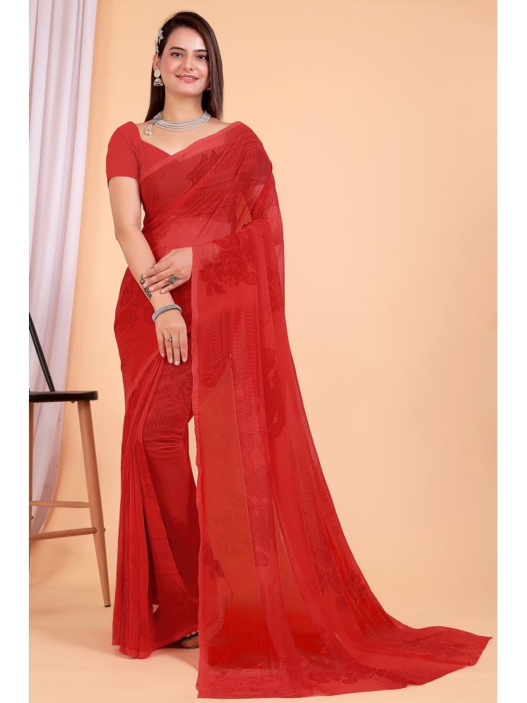     			Aishwarya Georgette Printed Saree Without Blouse Piece - Red ( Pack of 1 )