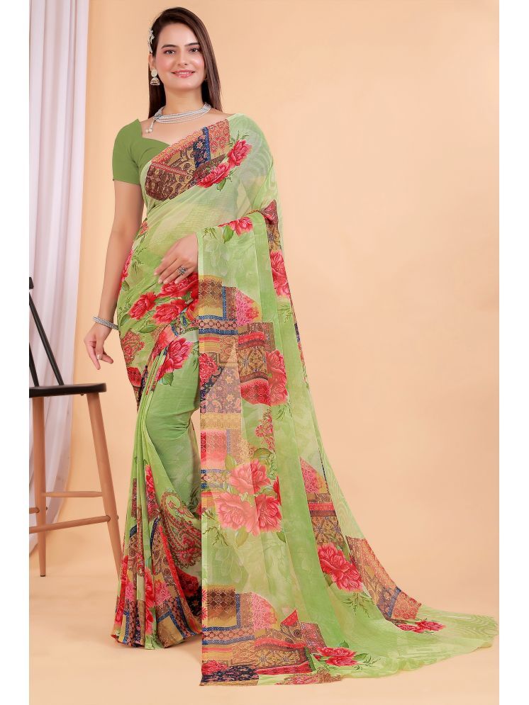     			Aishwarya Georgette Printed Saree Without Blouse Piece - Green ( Pack of 1 )