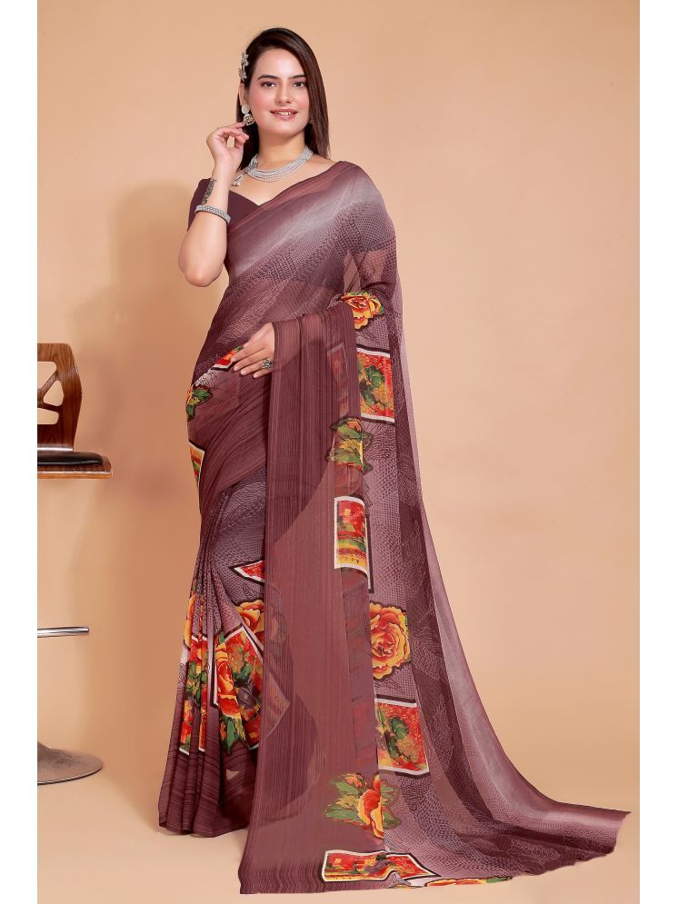     			Aishwarya Georgette Printed Saree Without Blouse Piece - Brown ( Pack of 1 )