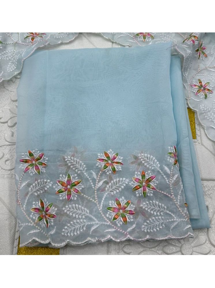     			Apnisha Organza Embroidered Saree With Blouse Piece - SkyBlue ( Pack of 1 )