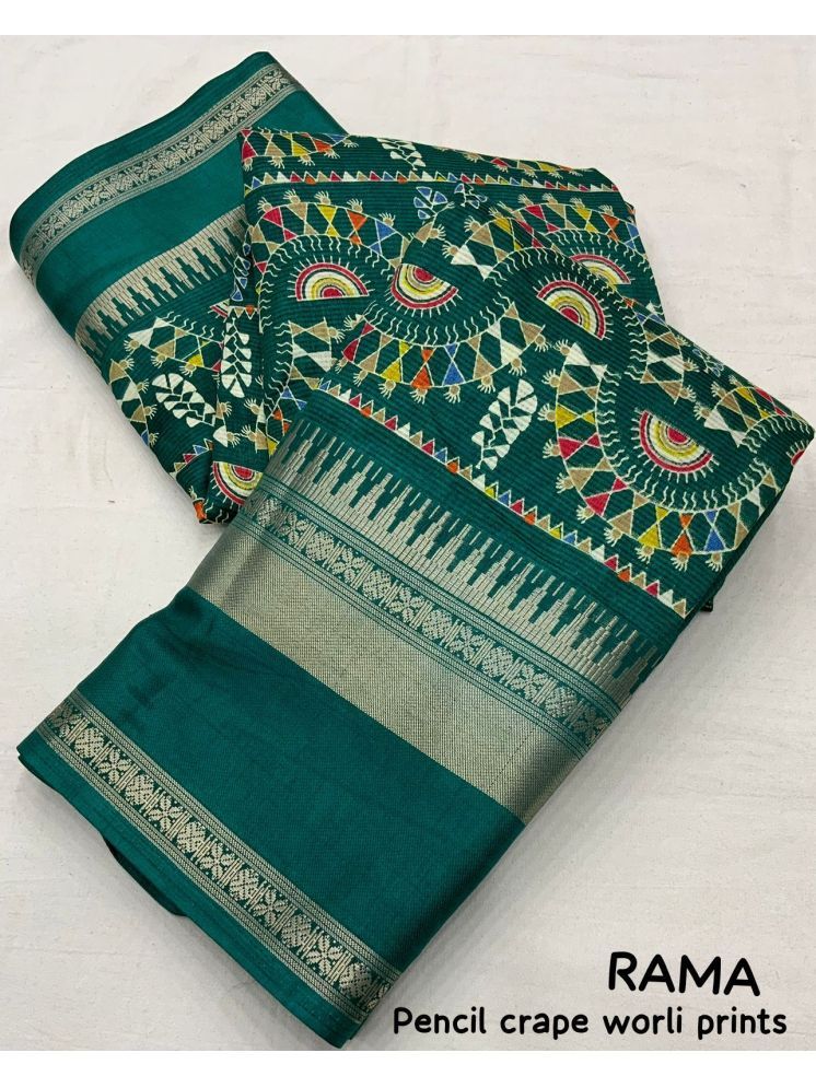     			Bhuwal Fashion Mysore Silk Printed Saree With Blouse Piece - Olive ( Pack of 1 )