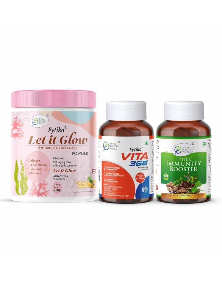     			Fytika Let it Glow Pineapple, Collagen Powder-200G + Fytika Vita 365, 3 in 1 Multivitamin-60 Tabs + Fytika Immunity Booster (Immune system support)-60 Tabs