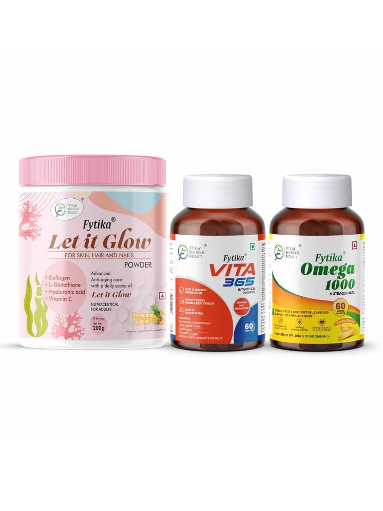     			Fytika Let it Glow Pineapple, Collagen Powder-200G + Fytika Vita 365, 3 in 1 Multivitamin-60 Tabs + Fytika Omega1000 (Omega3 Fatty acids)-60 Caps