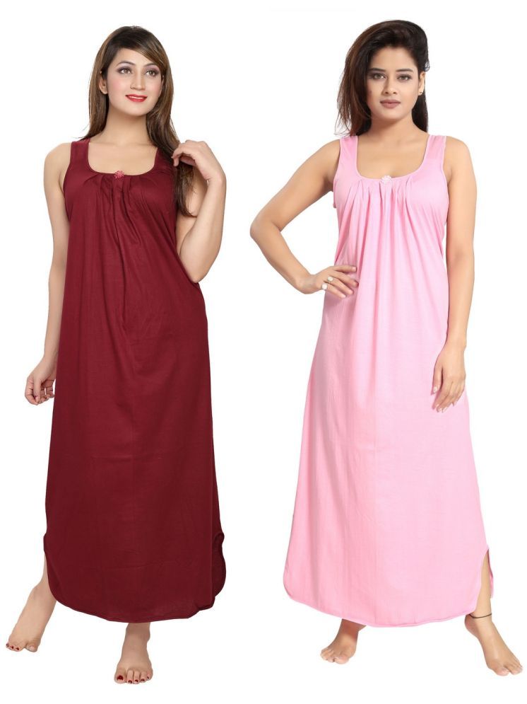     			INNER BEATS Multicolor Cotton Blend Women's Nightwear Night Dress ( Pack of 2 )