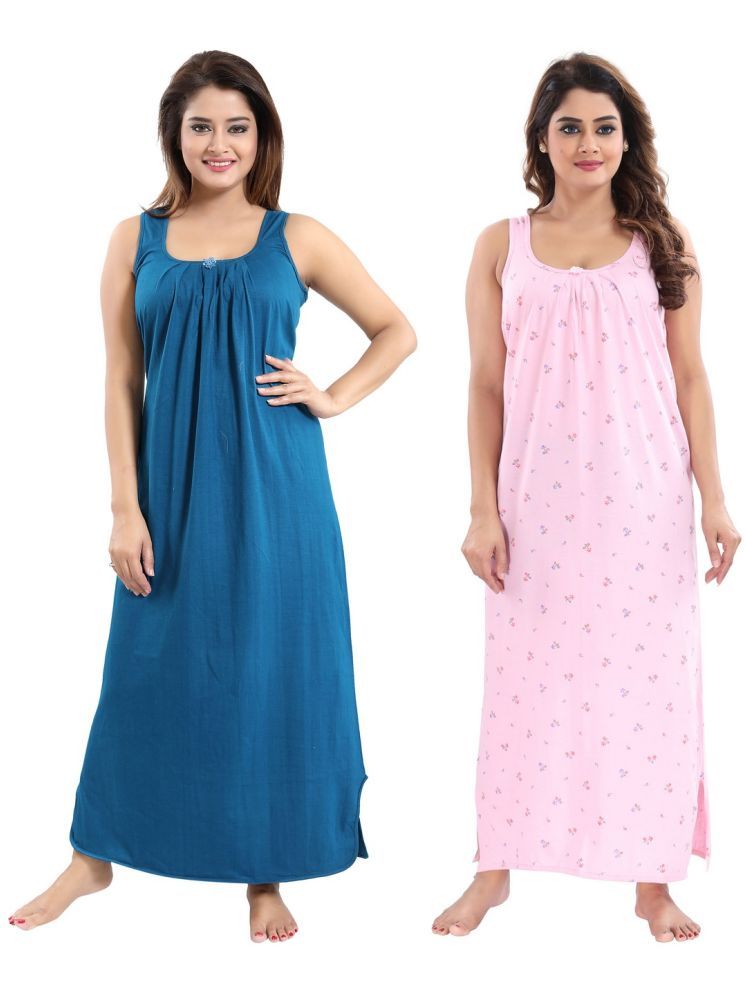     			INNER BEATS Multicolor Cotton Blend Women's Nightwear Night Dress ( Pack of 2 )