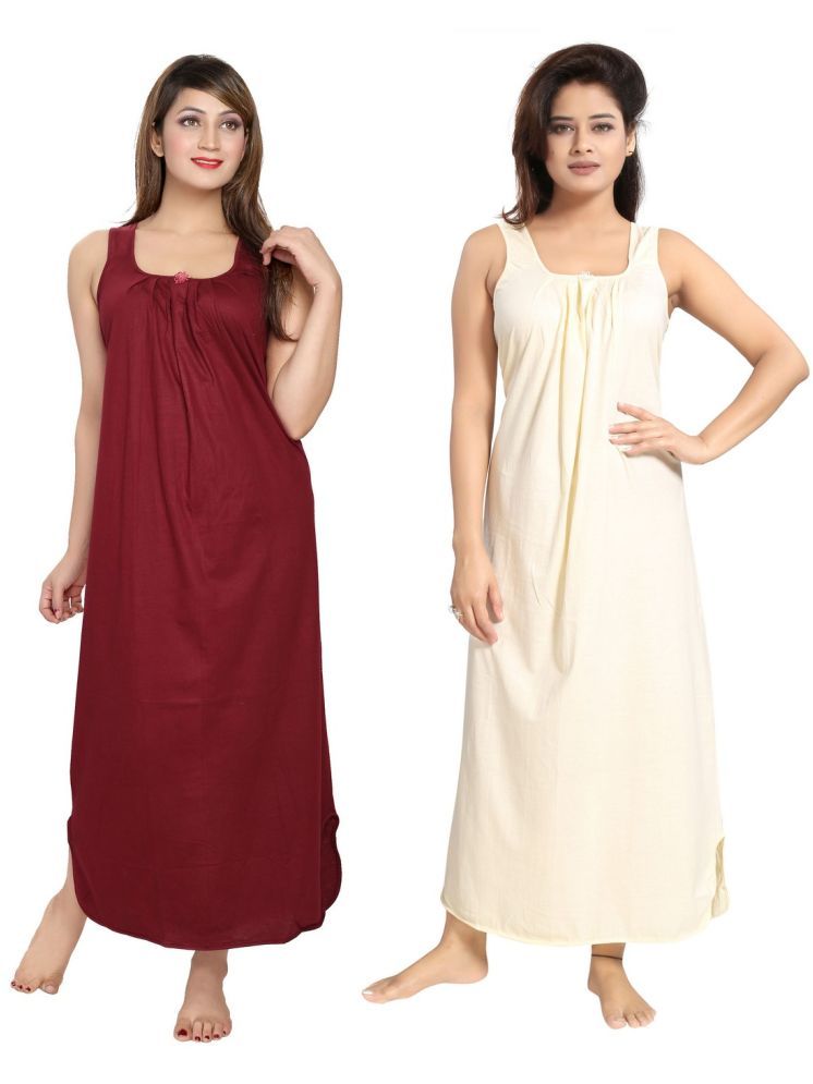     			INNER BEATS Multicolor Cotton Blend Women's Nightwear Night Dress ( Pack of 2 )