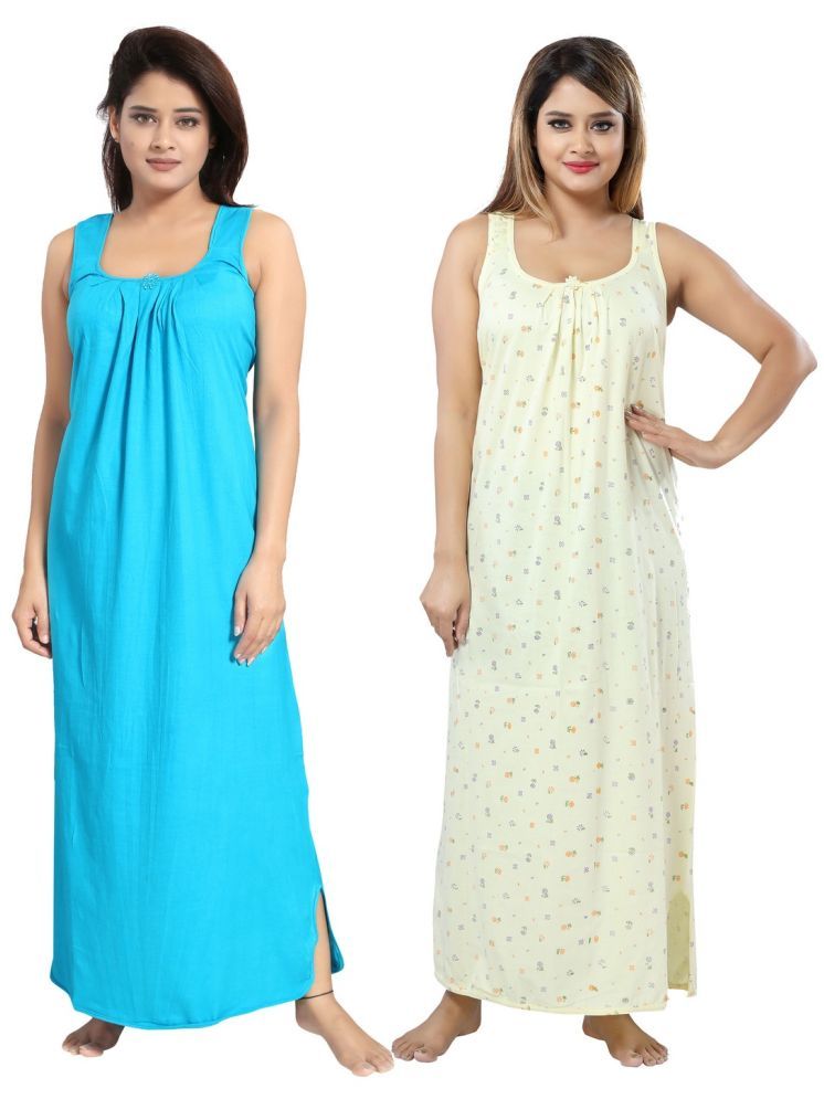     			INNER BEATS Multicolor Cotton Blend Women's Nightwear Night Dress ( Pack of 2 )