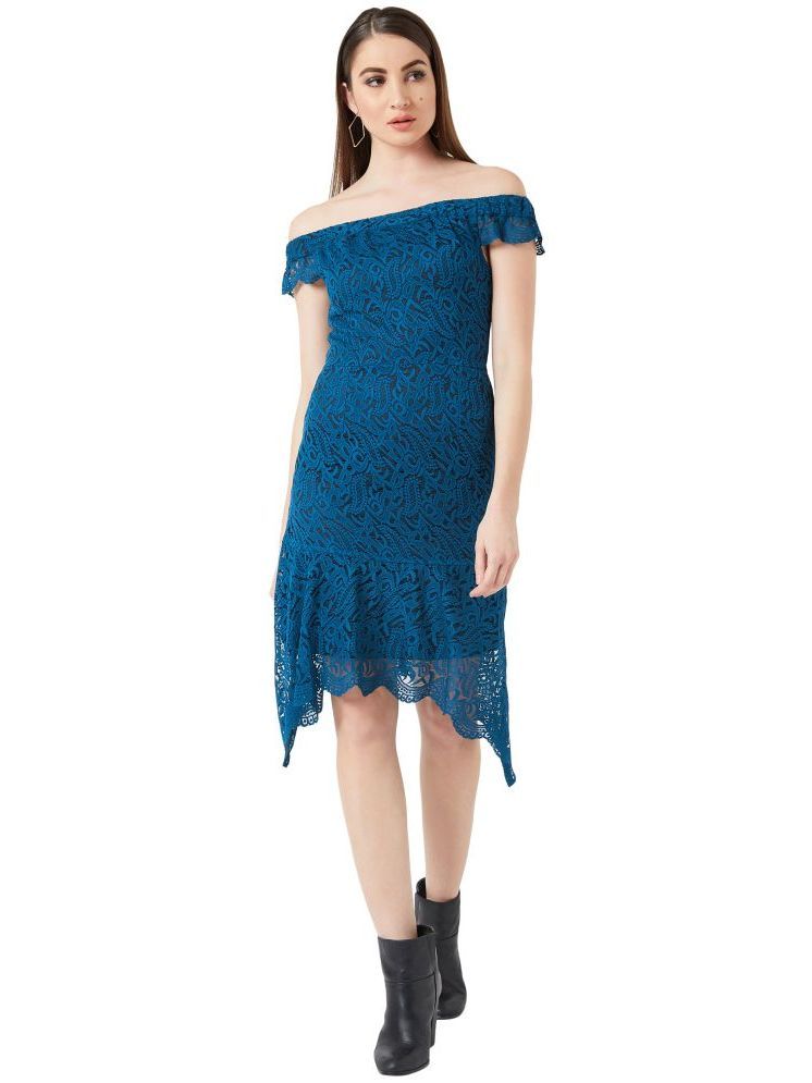     			Miss Chase Lace Self Design Midi Women's Off Shoulder Dress - Blue ( Pack of 1 )