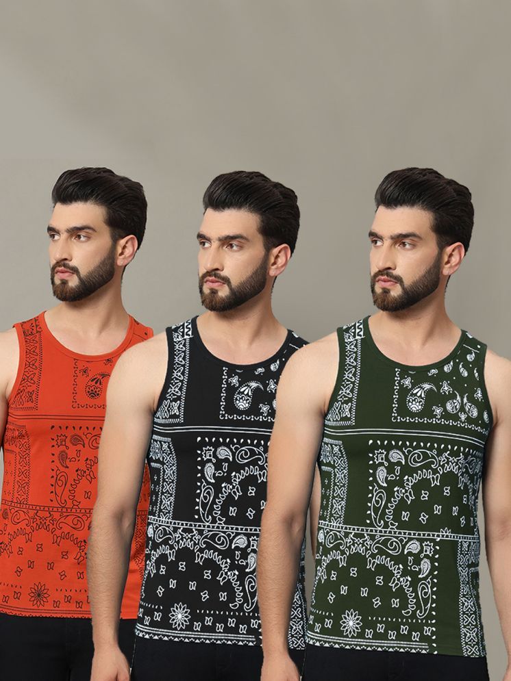     			RELANE Cotton Blend Regular Fit Printed Sleeveless Men's T-Shirt - Black ( Pack of 3 )