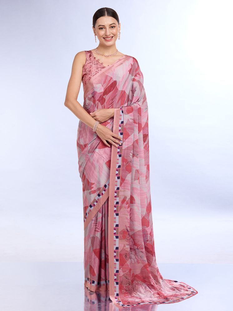     			Rekha Maniyar Satin Printed Saree With Blouse Piece - Rani ( Pack of 1 )