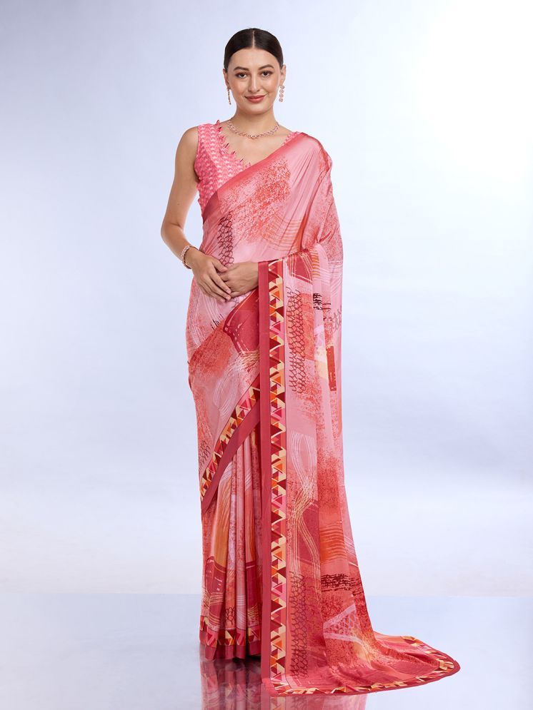     			Rekha Maniyar Satin Printed Saree With Blouse Piece - Magenta ( Pack of 1 )