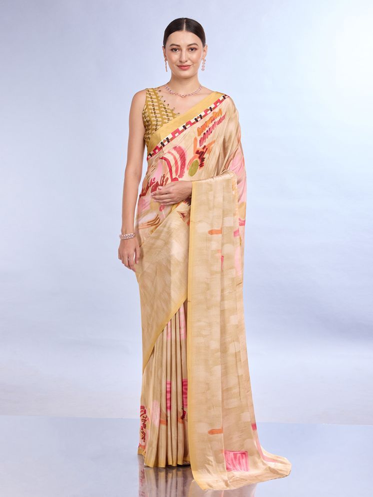     			Rekha Maniyar Satin Printed Saree With Blouse Piece - Beige ( Pack of 1 )