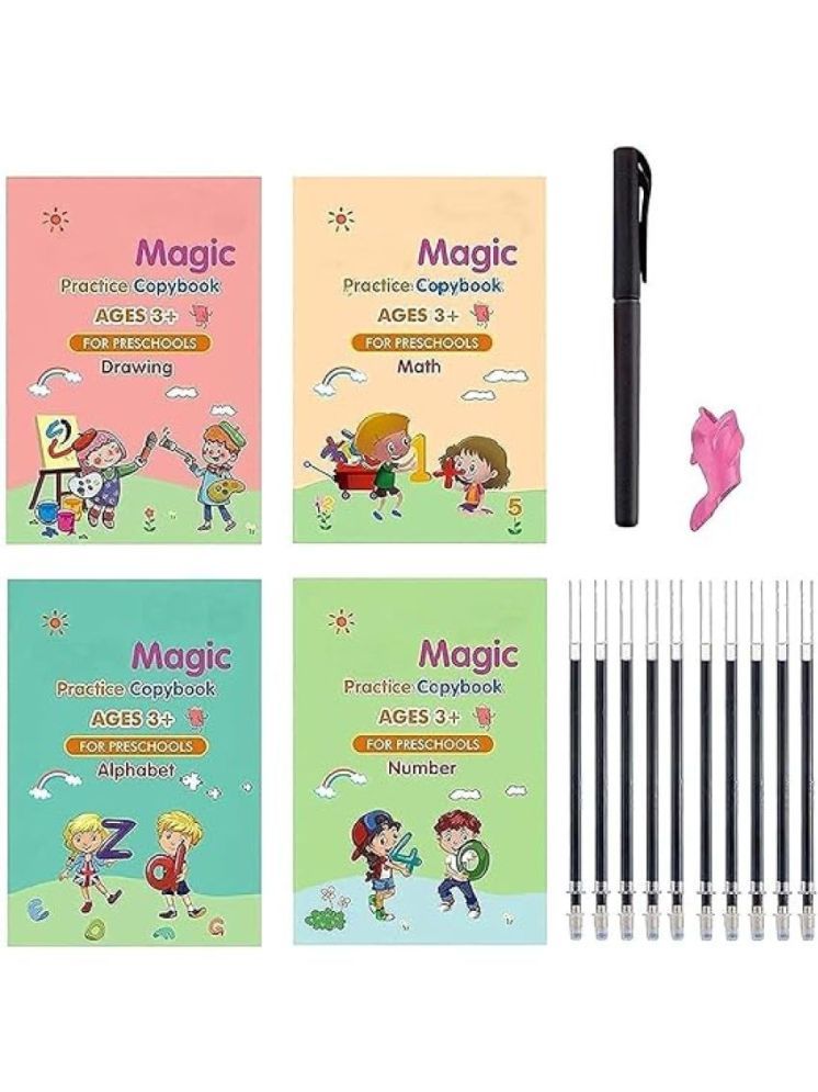     			Sank Magic Book for Kids, Sank Magic Practice Copybook, (4 Book+10 Refill+1 Pen+1 Grip) Number Tracing Book for Pre-School with Pen, Magic Calligraphy Copybook Set for Kids