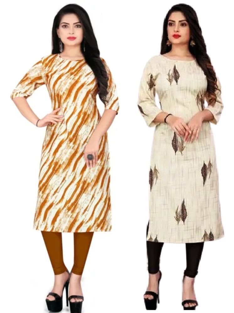     			VACHHARAJ GROUP Crepe Printed A-line Women's Kurti - Yellow,Grey ( Pack of 2 )