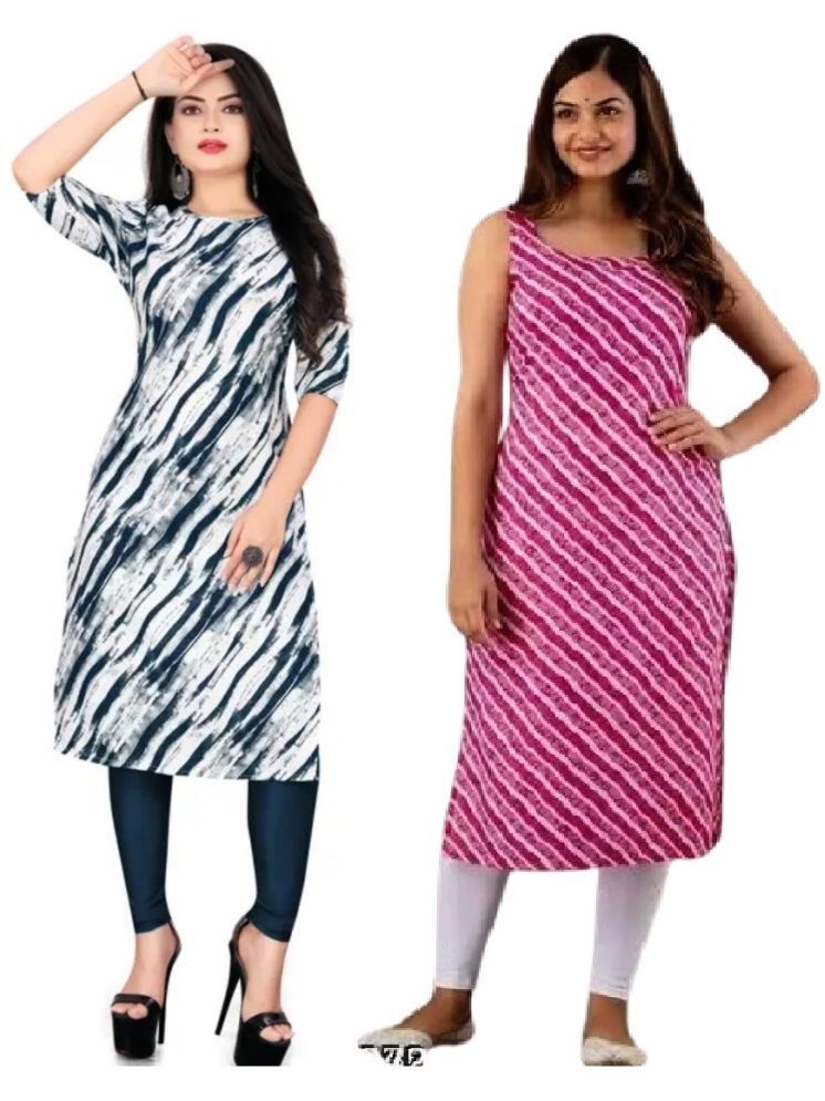     			VACHHARAJ GROUP Crepe Printed A-line Women's Kurti - Blue,Pink ( Pack of 2 )