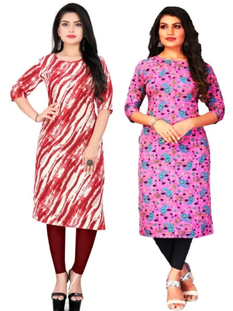     			VACHHARAJ GROUP Crepe Printed A-line Women's Kurti - Red,Pink ( Pack of 2 )