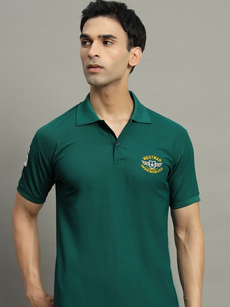     			WESTMAN Cotton Blend Regular Fit Embroidered Half Sleeves Men's Polo T Shirt - Dark Green ( Pack of 1 )