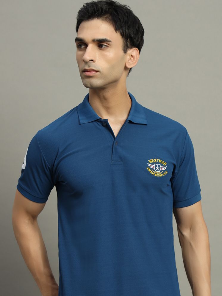     			WESTMAN Cotton Blend Regular Fit Embroidered Half Sleeves Men's Polo T Shirt - Navy ( Pack of 1 )