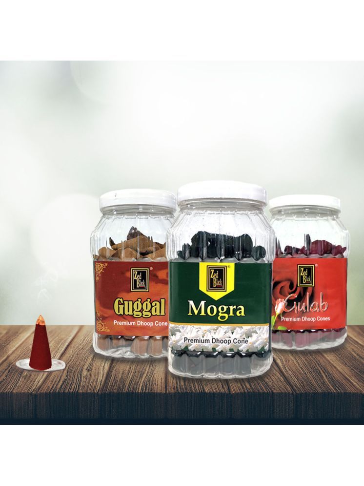     			Zed Black Premium Dhoop Cone Jar Large Mogra, Gulab & Guggal) (Pack of 3)