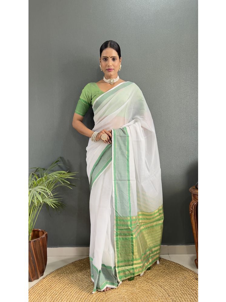     			A TO Z CART Cotton Silk Striped Saree With Blouse Piece - Green ( Pack of 1 )