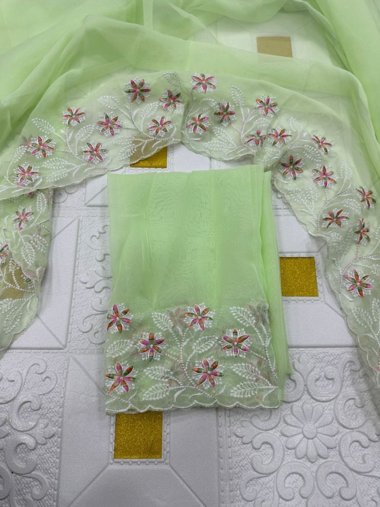     			A TO Z CART Organza Embroidered Saree With Blouse Piece - LightGreen ( Pack of 1 )