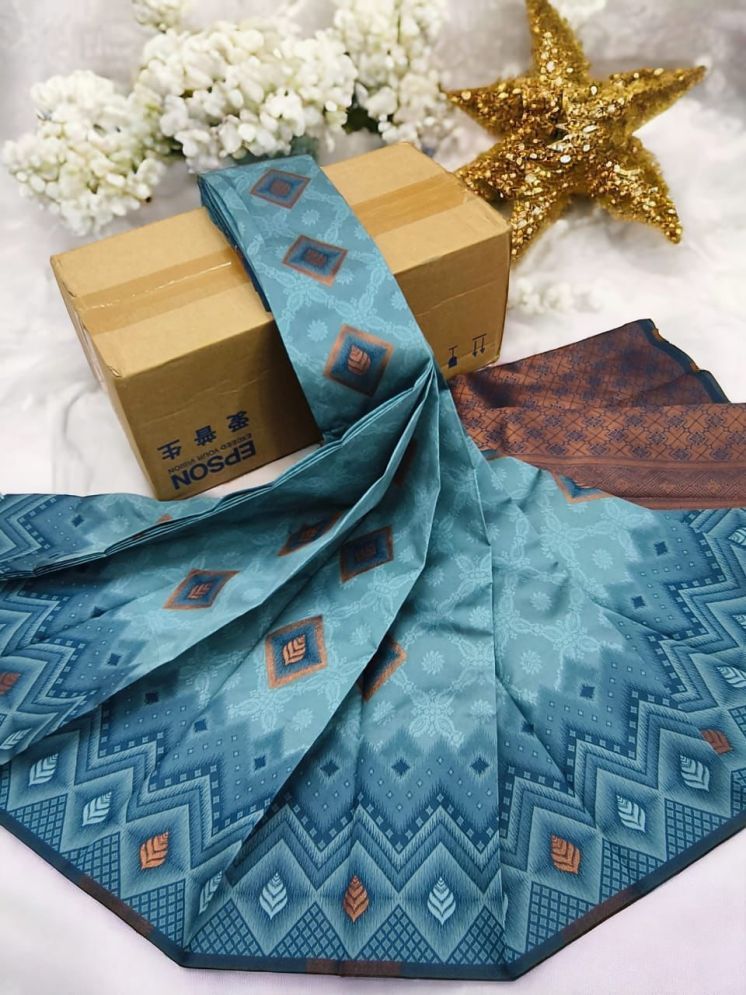     			Aika Banarasi Silk Embellished Saree With Blouse Piece - SkyBlue ( Pack of 1 )