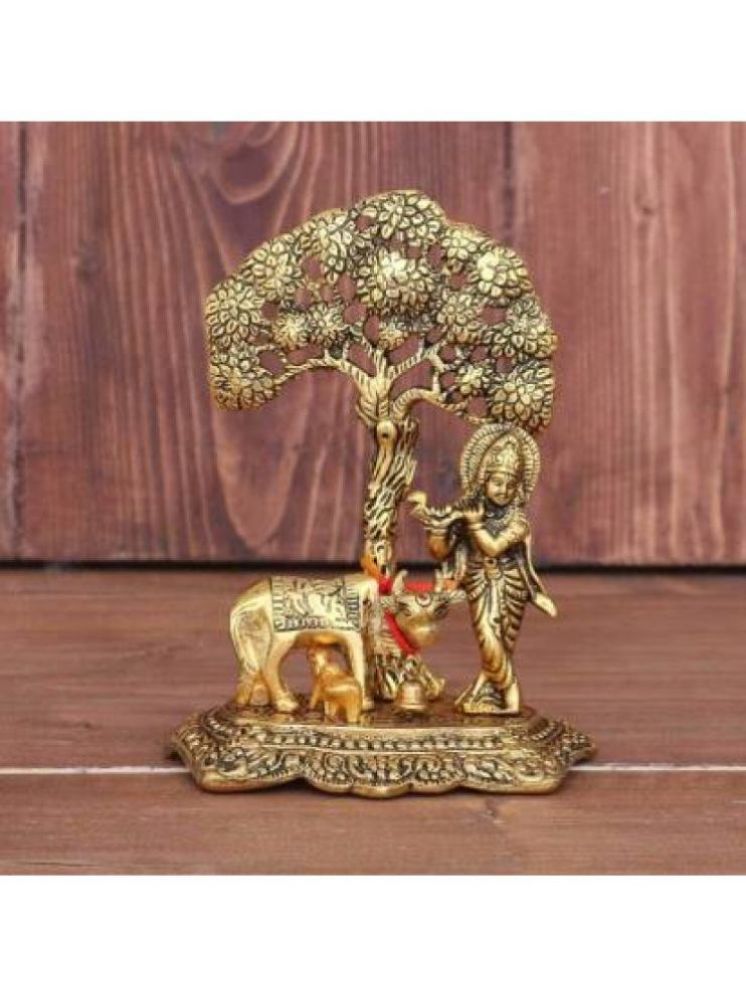     			Art n Hub Metal Krishna with Cow Standing Under Tree Plying Flute Decorative Showpiece/God Idol (Pack of 1)