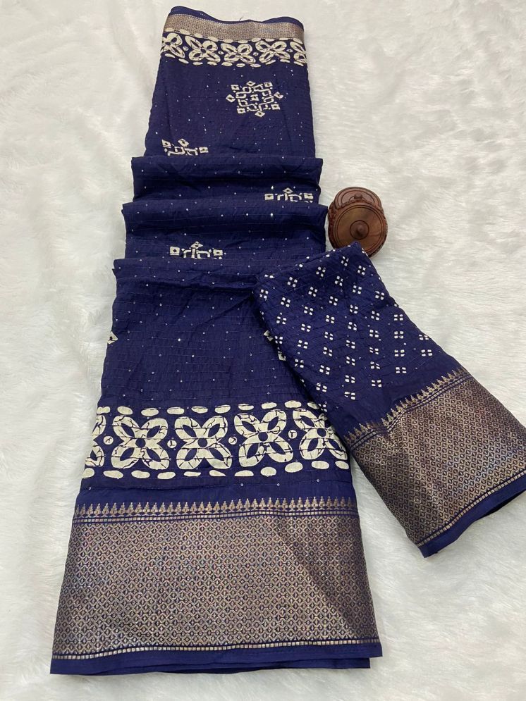     			Bhuwal Fashion Art Silk Printed Saree With Blouse Piece - Blue ( Pack of 1 )