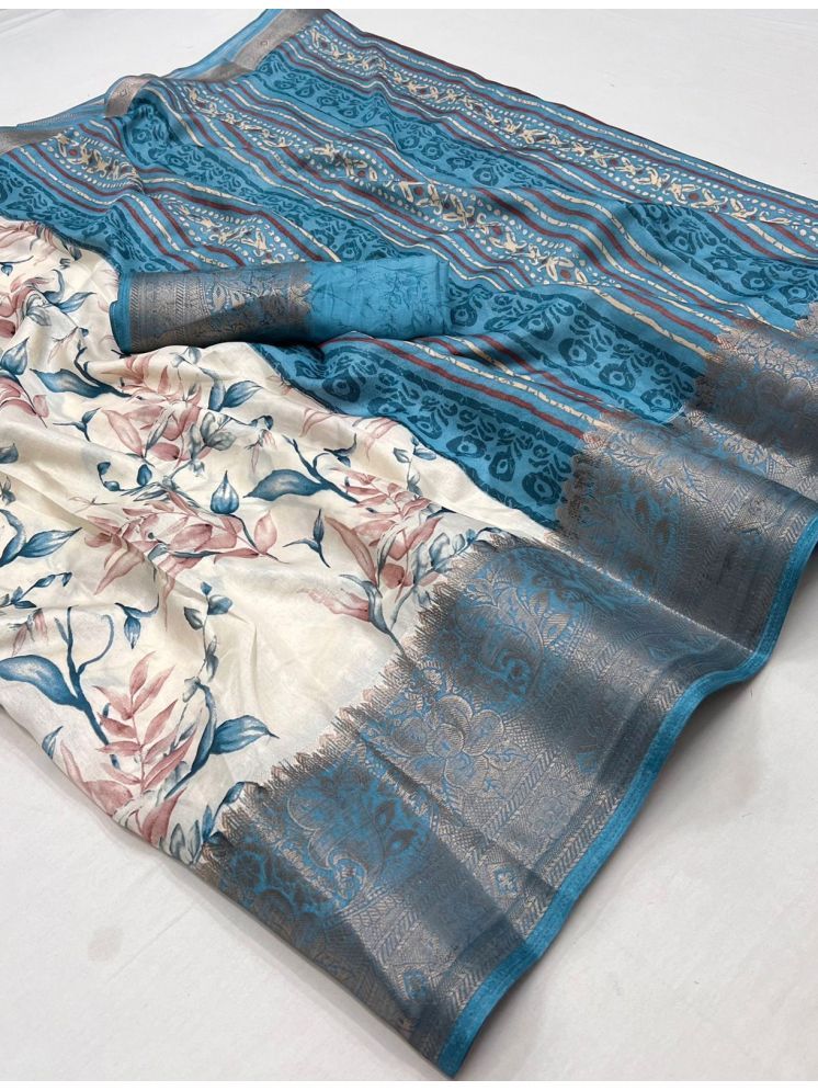     			Bhuwal Fashion Art Silk Printed Saree With Blouse Piece - Blue ( Pack of 1 )