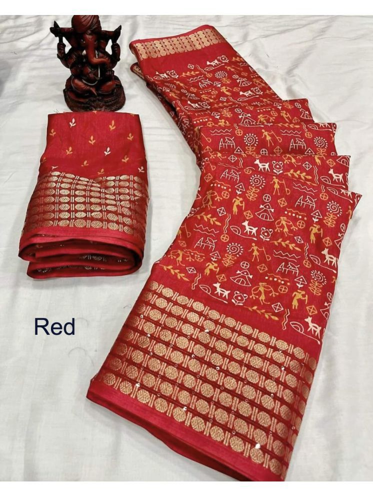     			Bhuwal Fashion Art Silk Printed Saree With Blouse Piece - Red ( Pack of 1 )