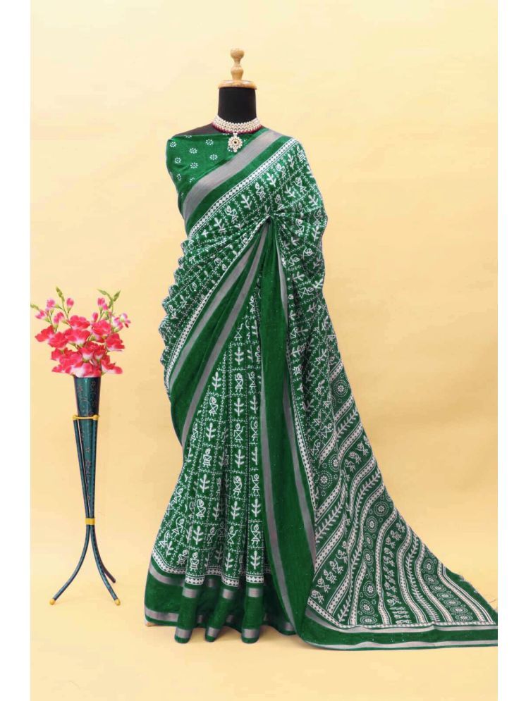     			Bhuwal Fashion Art Silk Printed Saree With Blouse Piece - Green ( Pack of 1 )