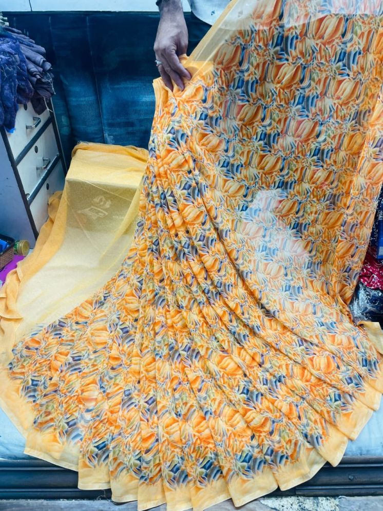     			Bhuwal Fashion Georgette Printed Saree With Blouse Piece - Orange ( Pack of 1 )