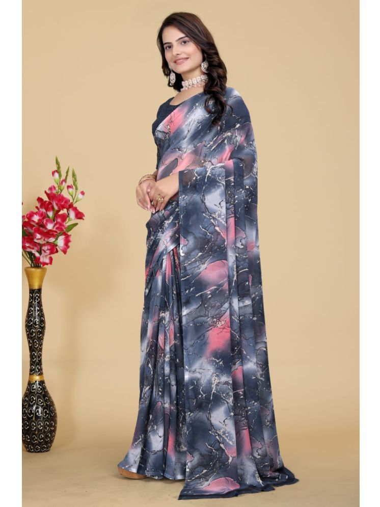     			Bhuwal Fashion Georgette Printed Saree With Blouse Piece - Grey Melange ( Pack of 1 )