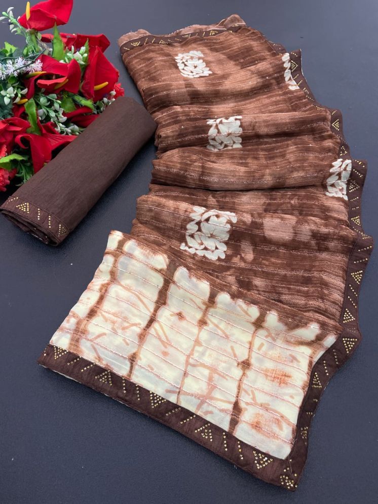     			Bhuwal Fashion Georgette Printed Saree With Blouse Piece - Coffee ( Pack of 1 )