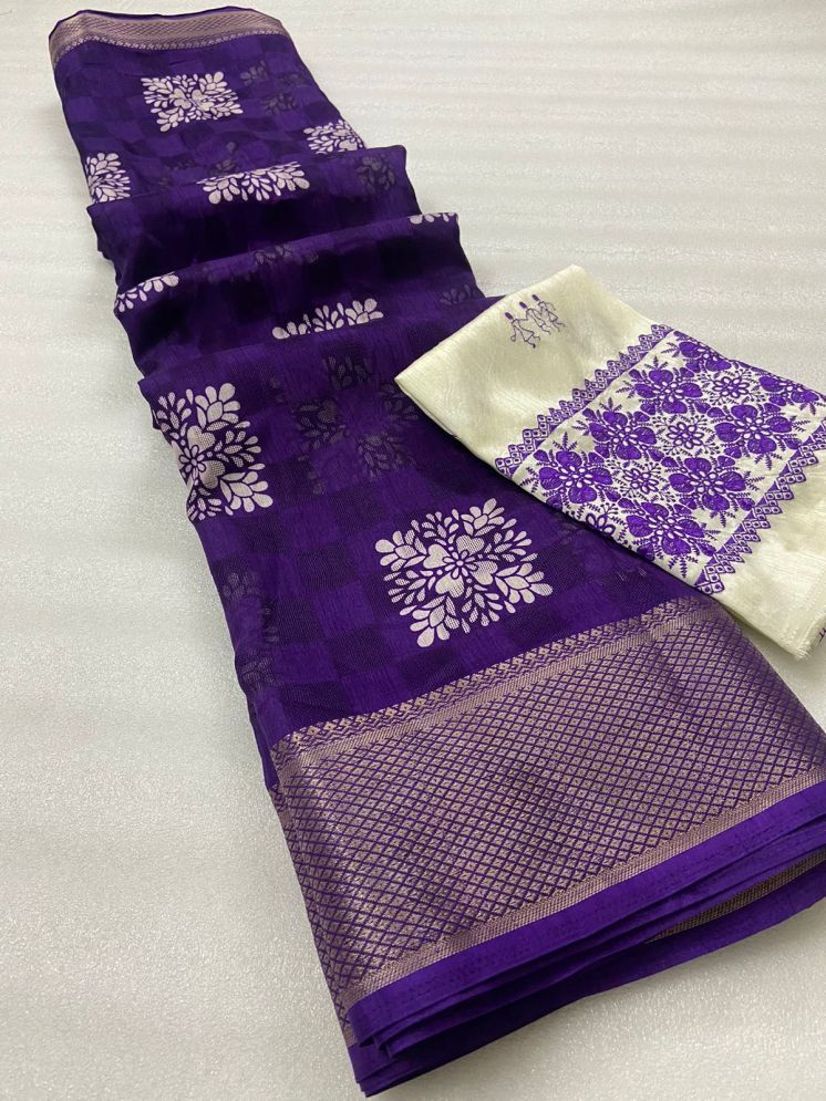     			Bhuwal Fashion Jute Embellished Saree With Blouse Piece - Purple ( Pack of 1 )