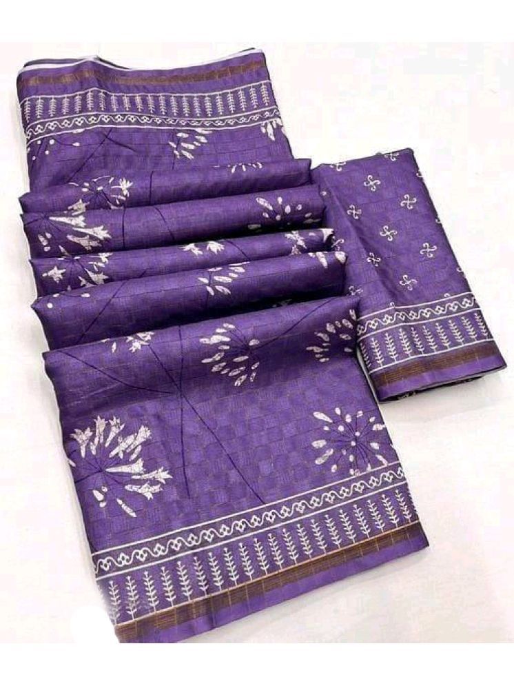     			Bhuwal Fashion Jute Printed Saree With Blouse Piece - Purple ( Pack of 1 )