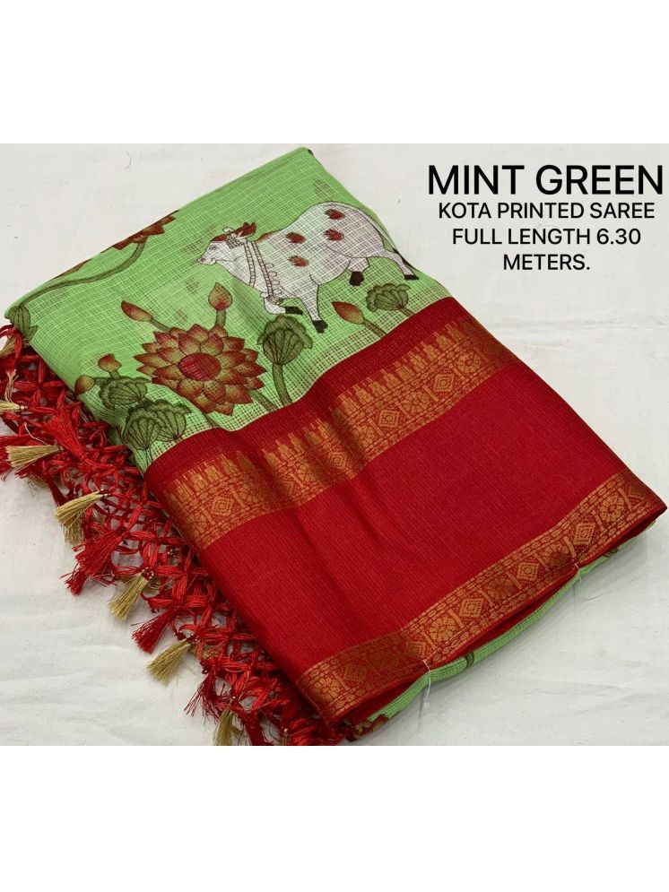     			Bhuwal Fashion Jute Printed Saree With Blouse Piece - Light Green ( Pack of 1 )