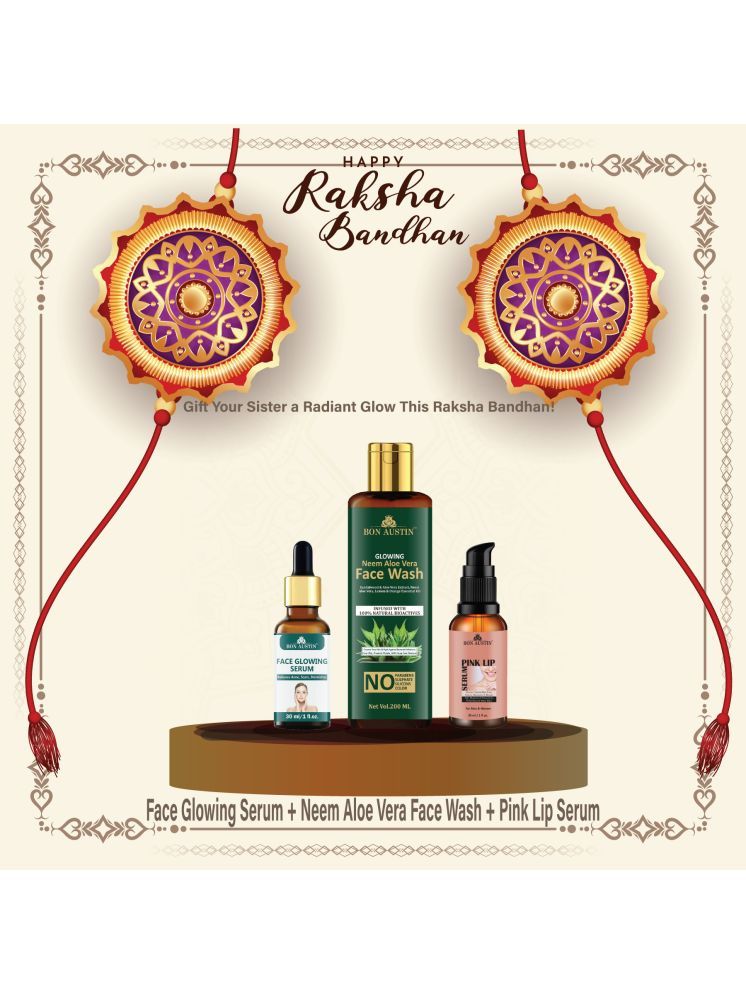     			Bon Austin Face Glowing Serum 30ml, Glowing  Neem & Aloevera Face wash 200ml & Pink Lip Serum 30ml - Set of 3 Items