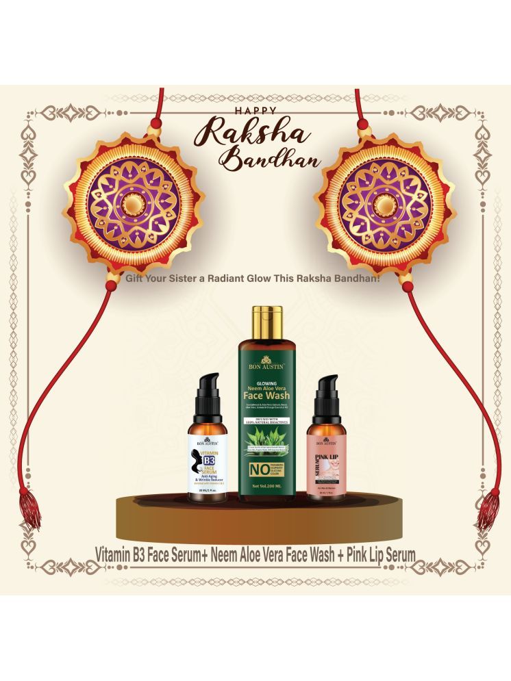     			Bon Austin Vitamin B3 Facial Serum 30ml, Glowing  Neem & Aloevera Face wash 200ml & Pink Lip Serum 30ml - Set of 3 Items