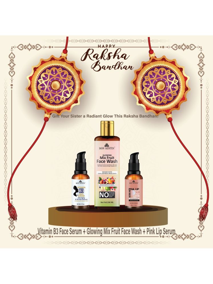     			Bon Austin Vitamin B3 Serum 30ml, Glowing Mix fruit Face wash 200ml & Pink Lip Serum 30ml - Set of 3 Items