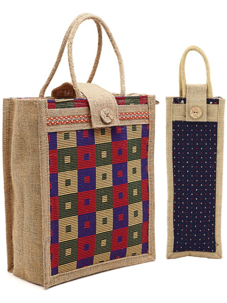     			ENSAC Blue Jute Handheld Bag