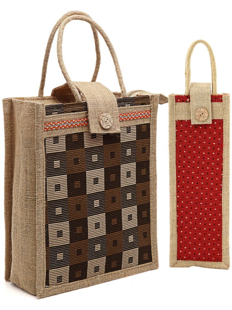     			ENSAC Red Jute Handheld Bag