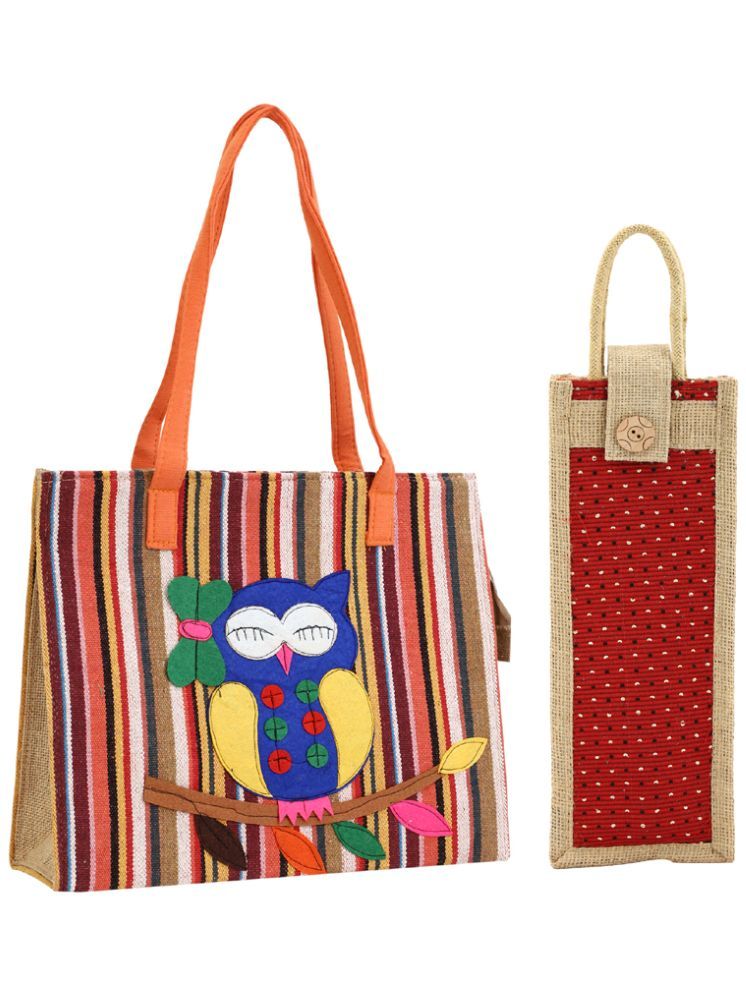     			ENSAC Red Jute Tote Bag