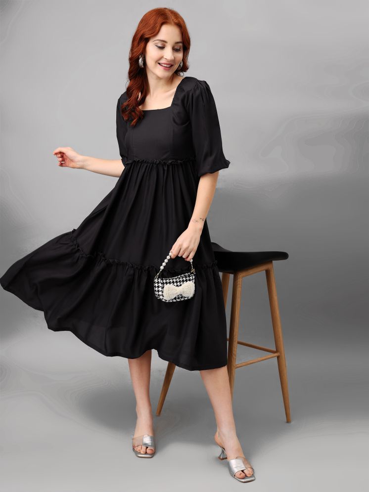     			Femvy Polyester Solid Midi Women's Fit & Flare Dress - Black ( Pack of 1 )