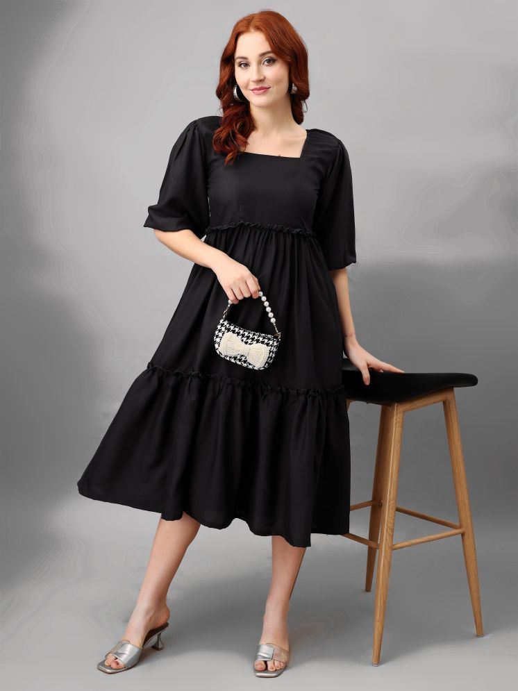     			Femvy Polyester Solid Midi Women's Fit & Flare Dress - Black ( Pack of 1 )