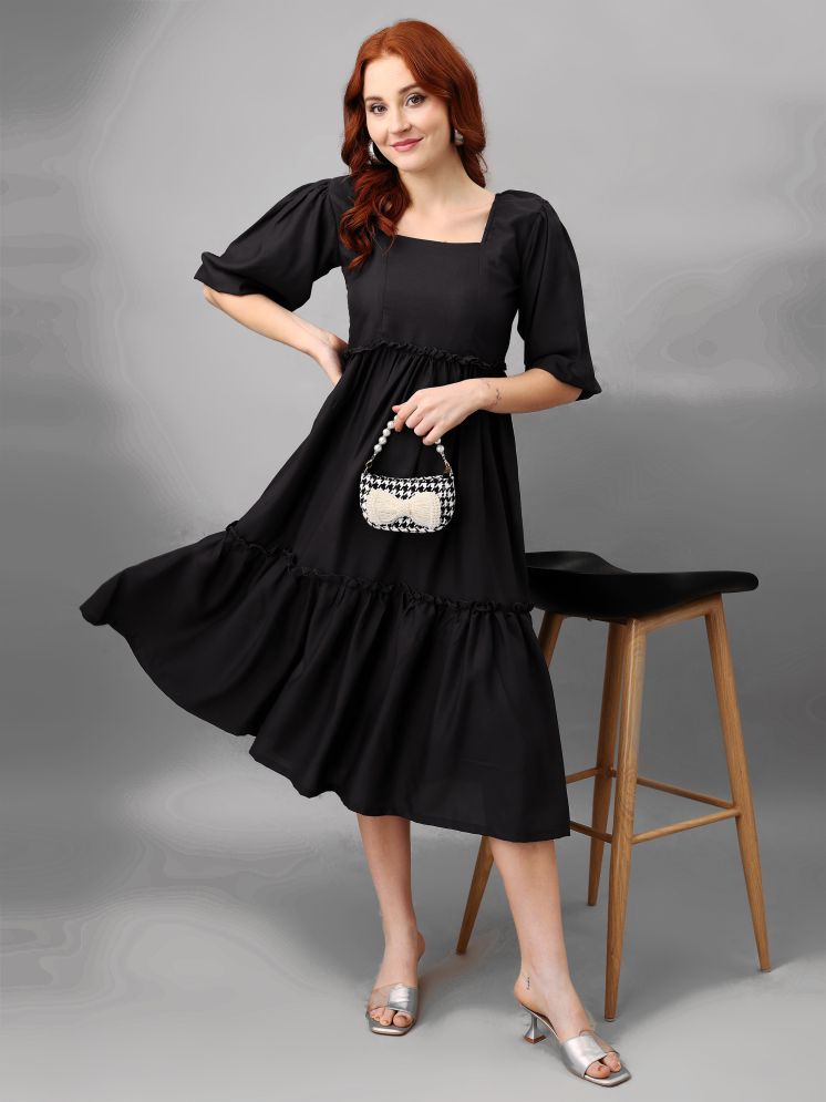     			Femvy Polyester Solid Midi Women's Fit & Flare Dress - Black ( Pack of 1 )