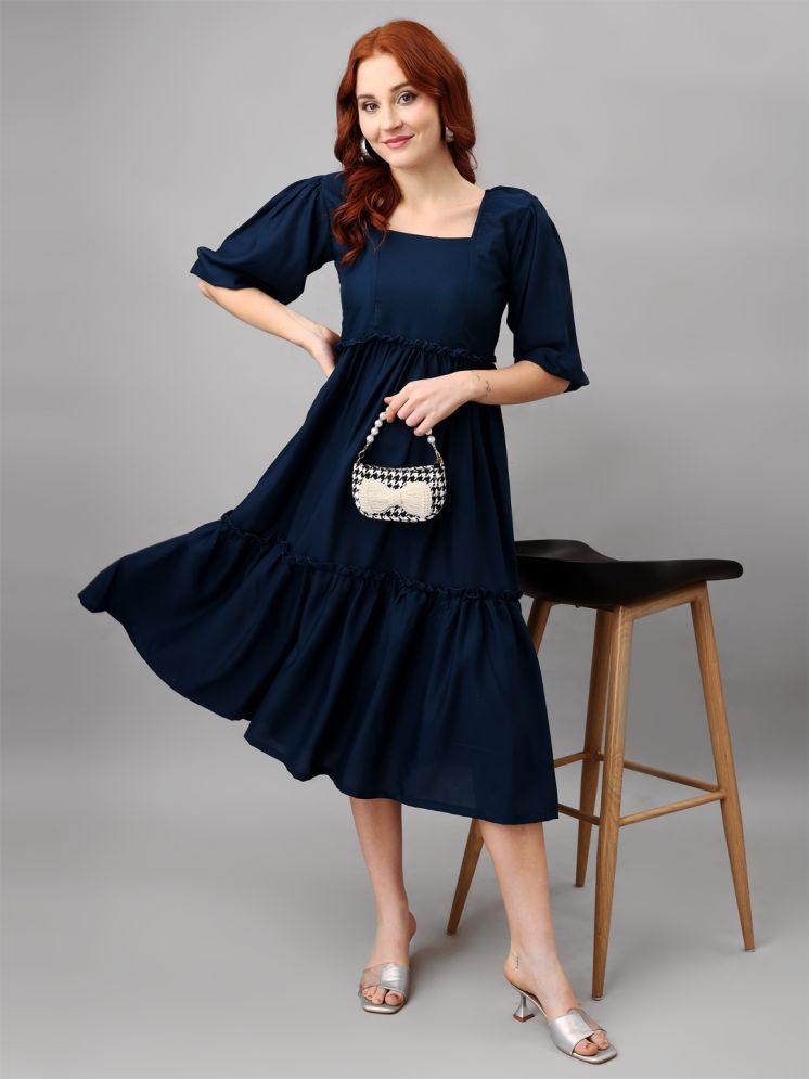     			Femvy Polyester Solid Midi Women's Fit & Flare Dress - Blue ( Pack of 1 )