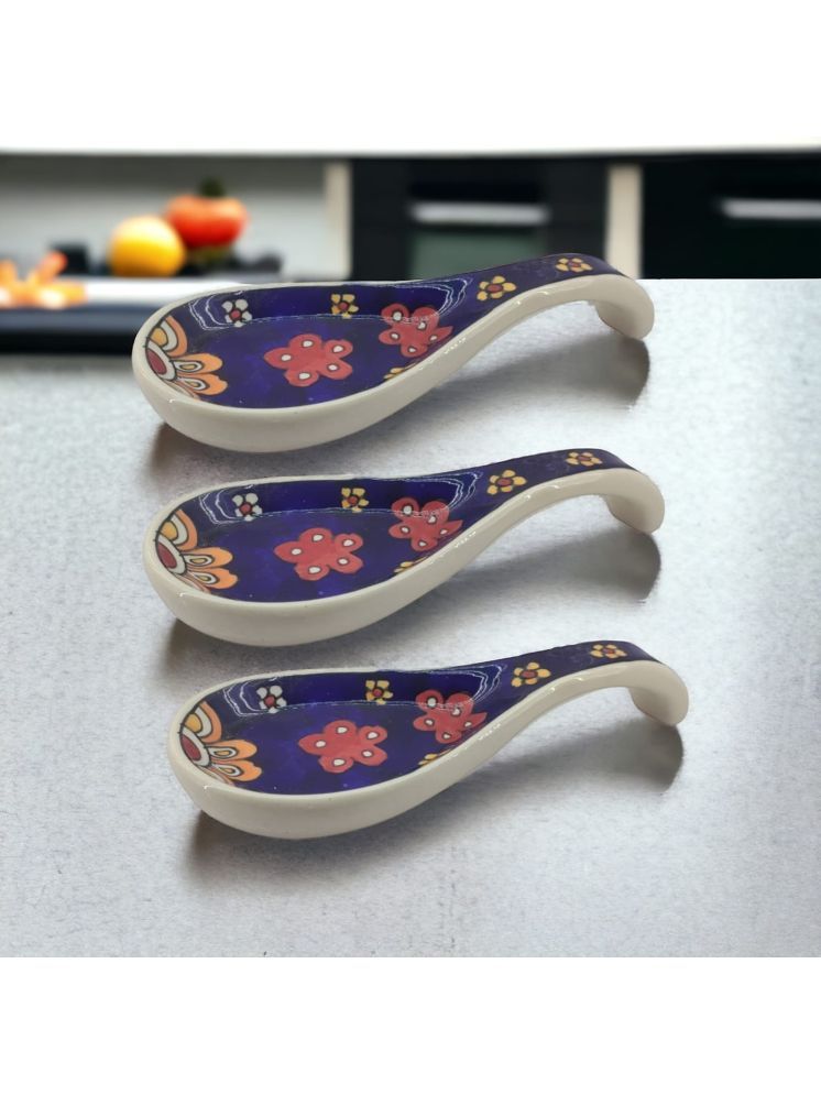     			Malaikah Blue Print Spn Rst Ceramic Table Spoon Dark Blue ( Pack of 3 )